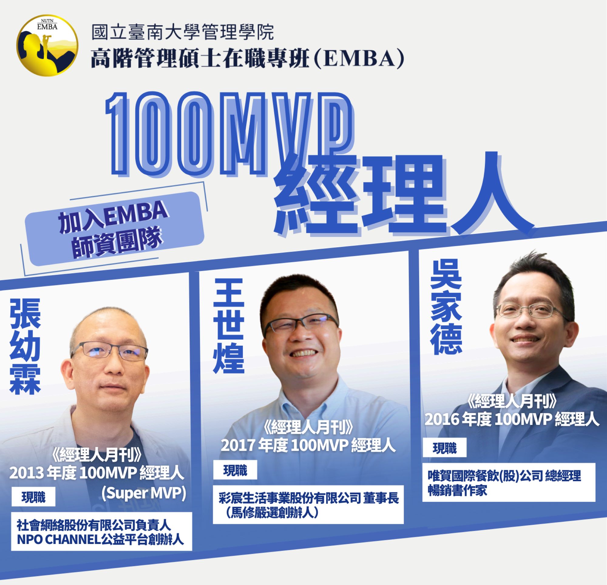 南大EMBA百大MVP師資亮相,展現結合實務經驗與管理思維的教學特色。