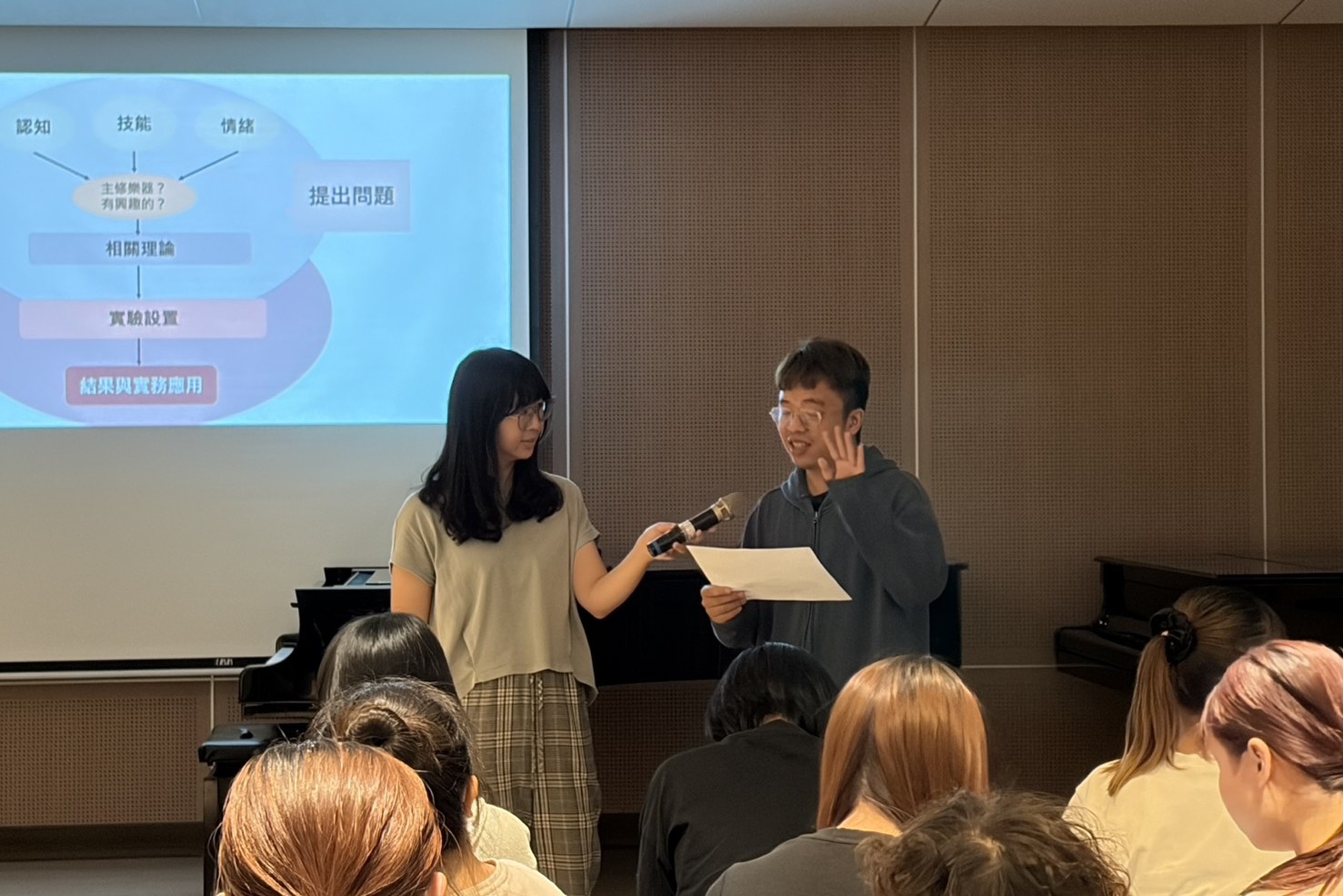 南大邀請阮璿文老師引導學生分享研究設計,深化音樂教育研究方法與學術思辨能力。